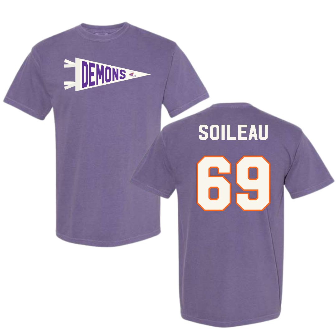 Northwestern State University Football Purple Pennant Comfort Colors Tee - #69 Nicholas Soileau