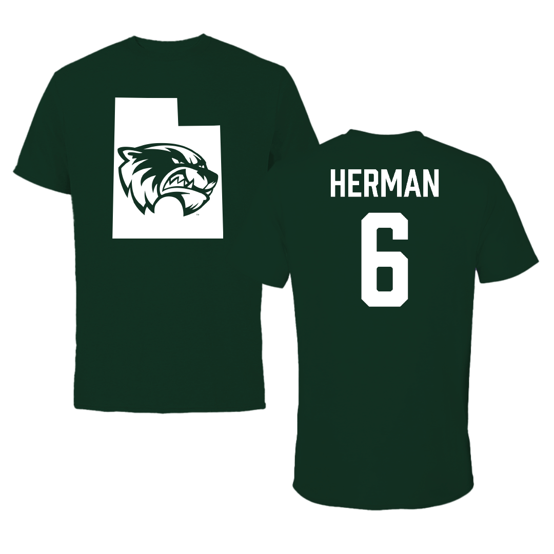 Utah Valley University Baseball Forest Green State Tee - #6 Carston Herman