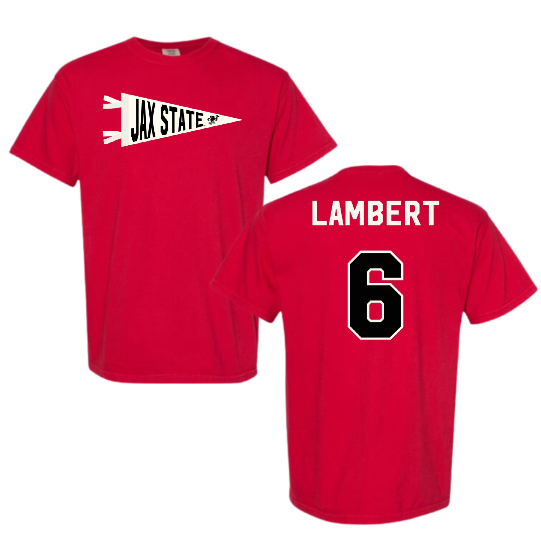 Jacksonville State University Football Red Pennant Comfort Colors Tee - #6 Carter Lambert