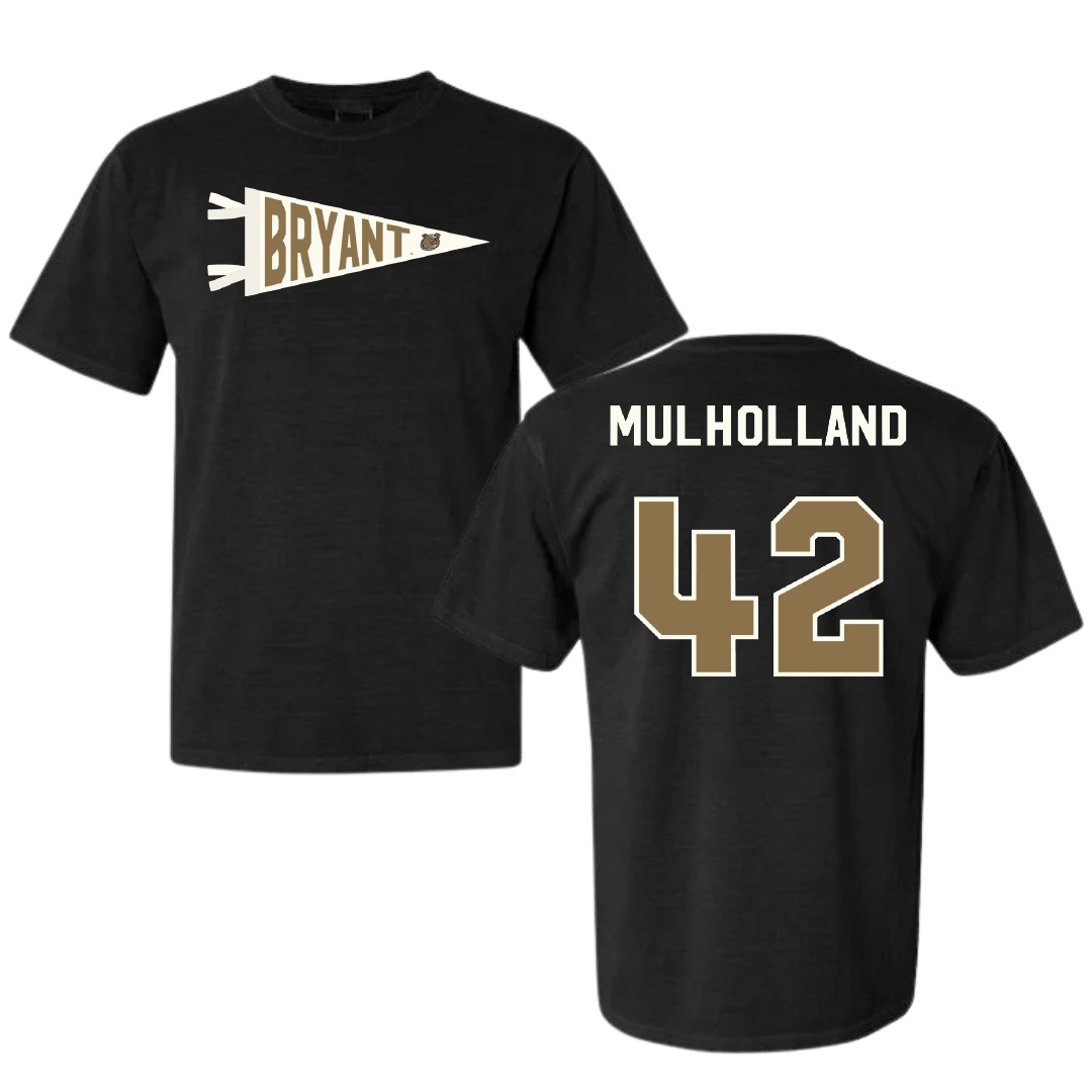 Bryant University Baseball Black Pennant Comfort Colors Tee - #42 Billy Mulholland