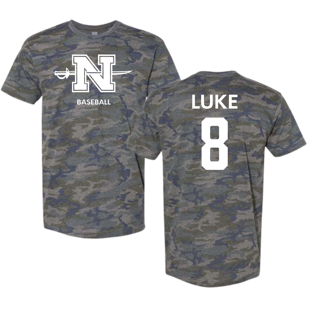 Nicholls State University Baseball Vintage Camo Tee - #8 Haden Luke