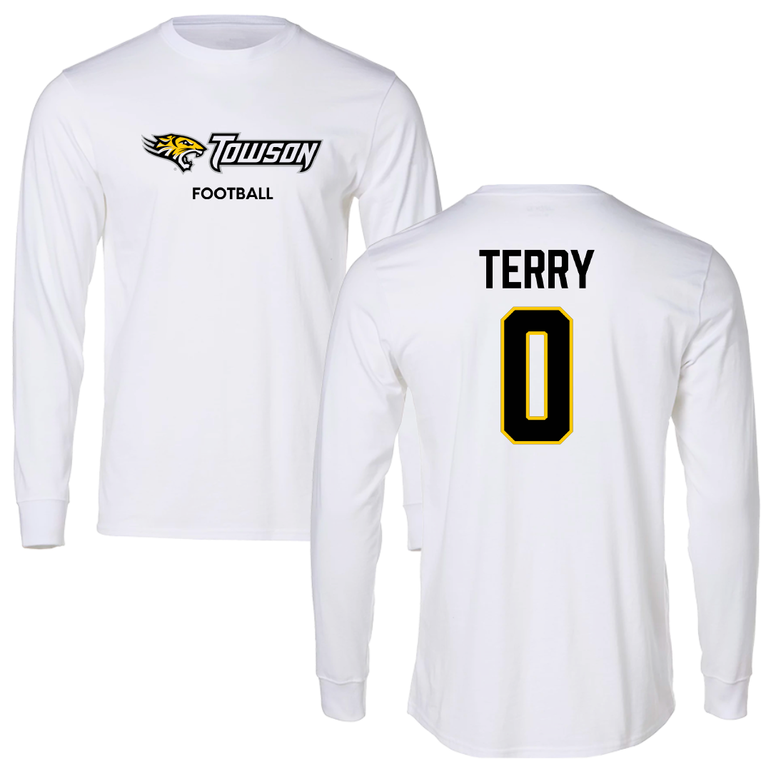 Towson University Football White Performance Long Sleeve - #0 Xavier Terry