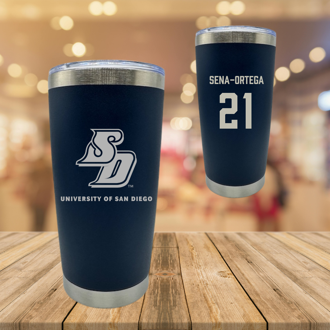 University of San Diego Football Navy Stainless Steel Tumbler - #21 Trey Sena-Ortega