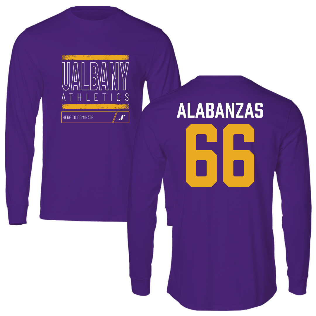 University at Albany Football Purple Dominate Performance Long Sleeve - #66 Christopher Alabanzas