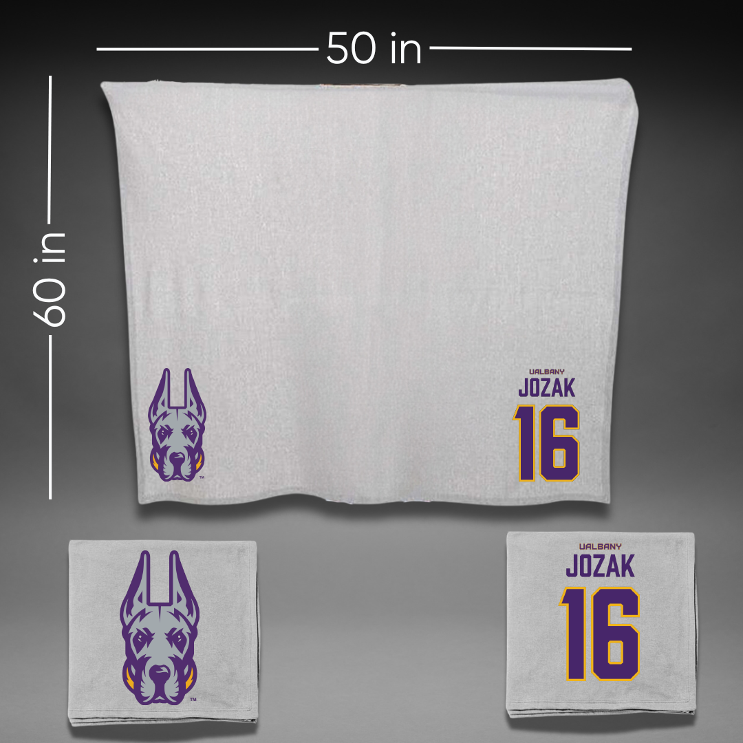 University at Albany Soccer Gray Blanket - #16 Emily Jozak