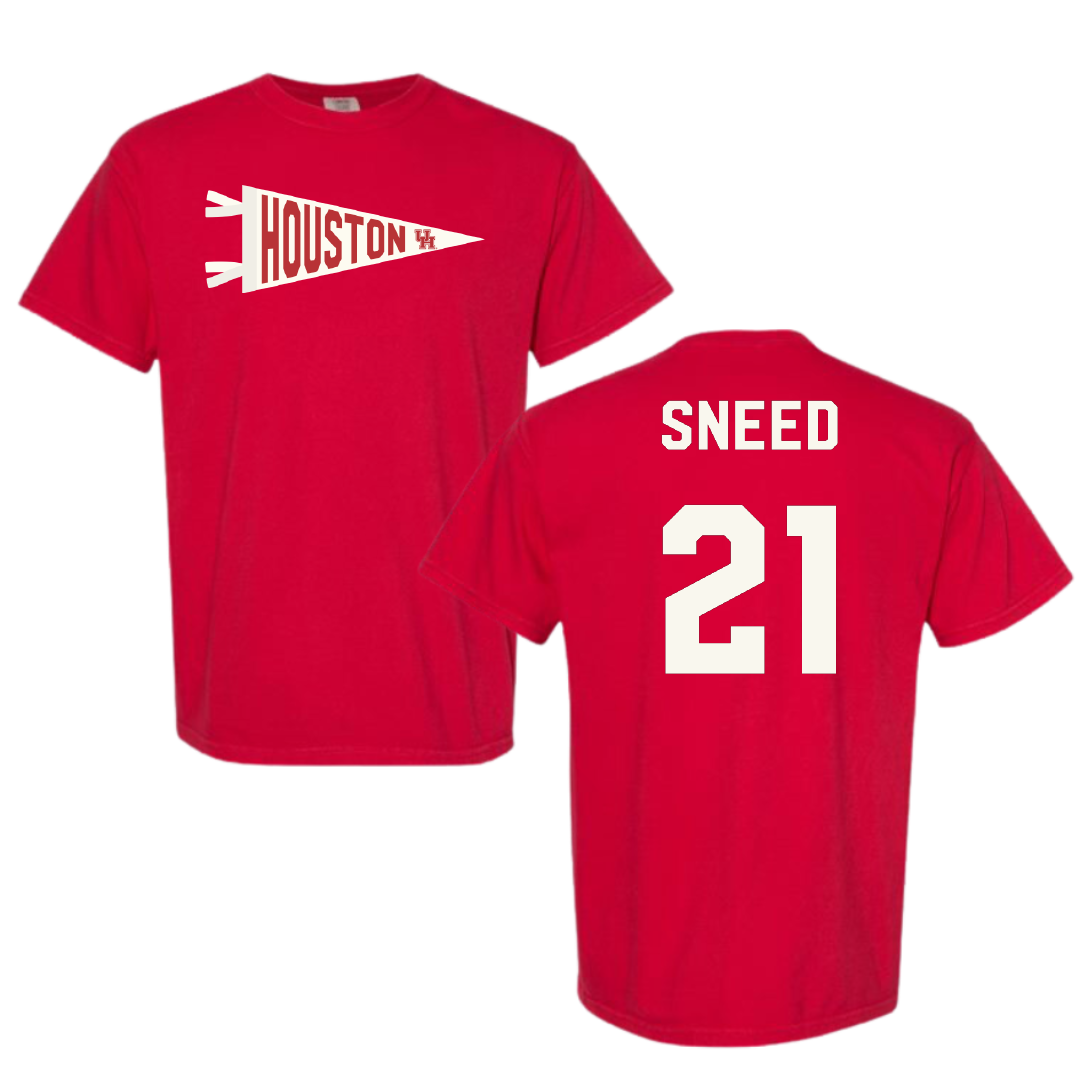 University of Houston Football Red Pennant Comfort Colors Tee - #21 Stacy Sneed