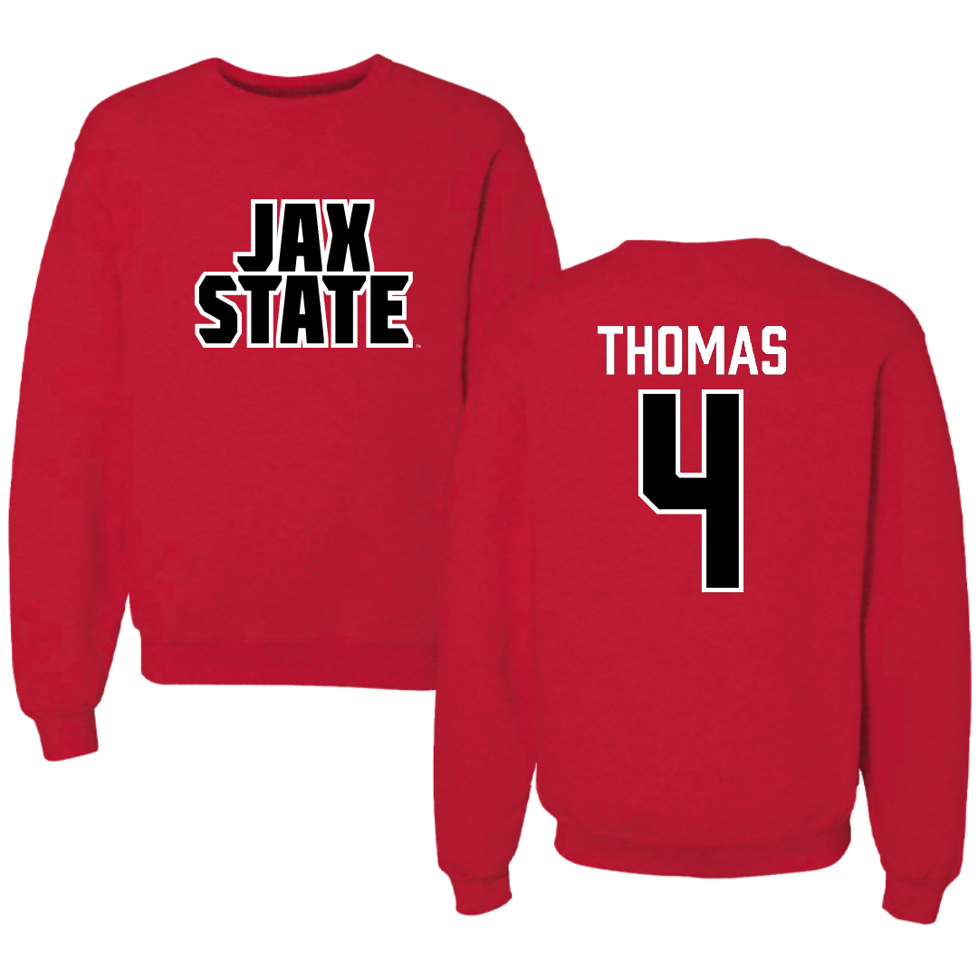 Jacksonville State University Baseball Red Crewneck - #4 Kenskey Thomas