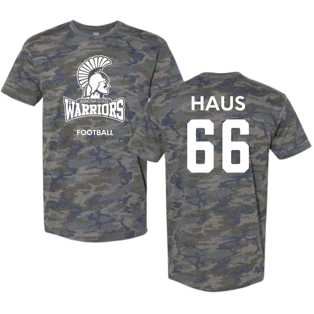Winona State University Football Vintage Camo Tee - #66 Blake Haus