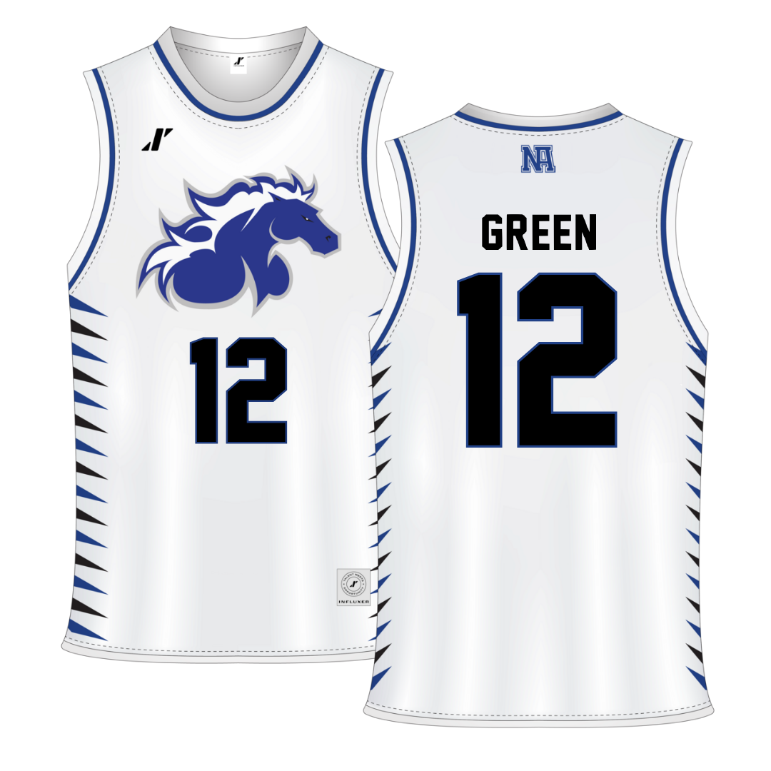 North American University White Basketball Jersey - #12 Desmond Green