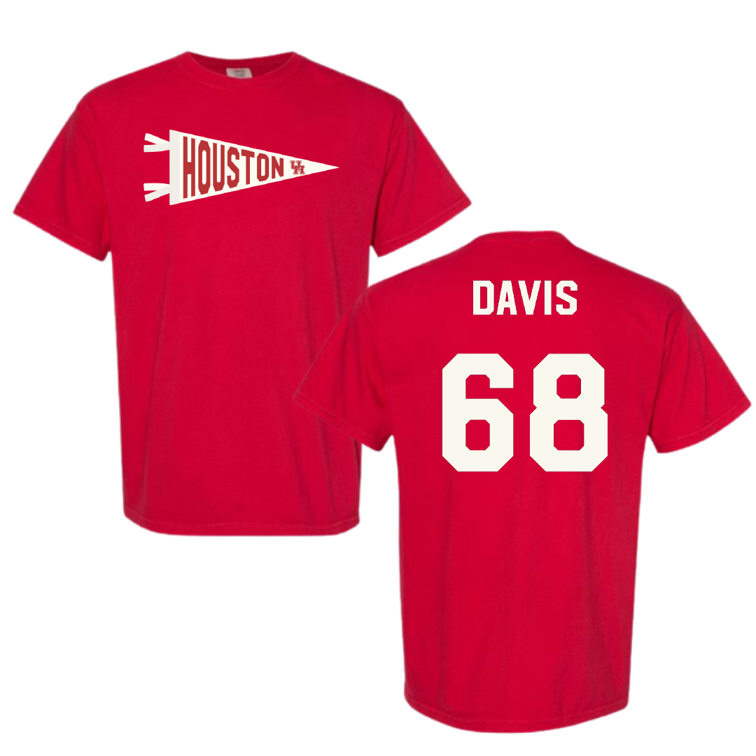 University of Houston Football Red Pennant Comfort Colors Tee - #68 Kaleb Davis
