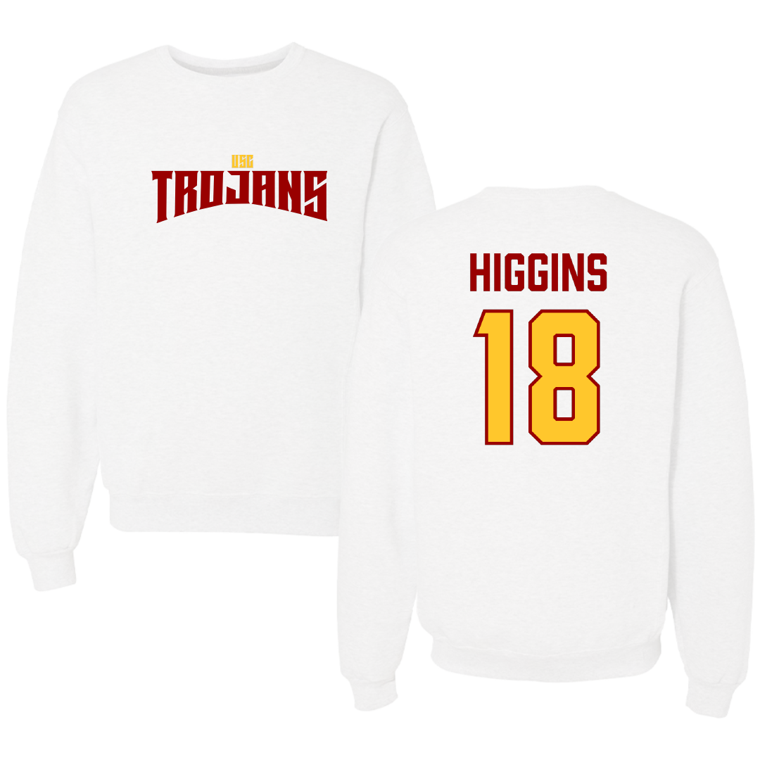 University of Southern California Baseball White Classic Crewneck - #18 Kade Higgins