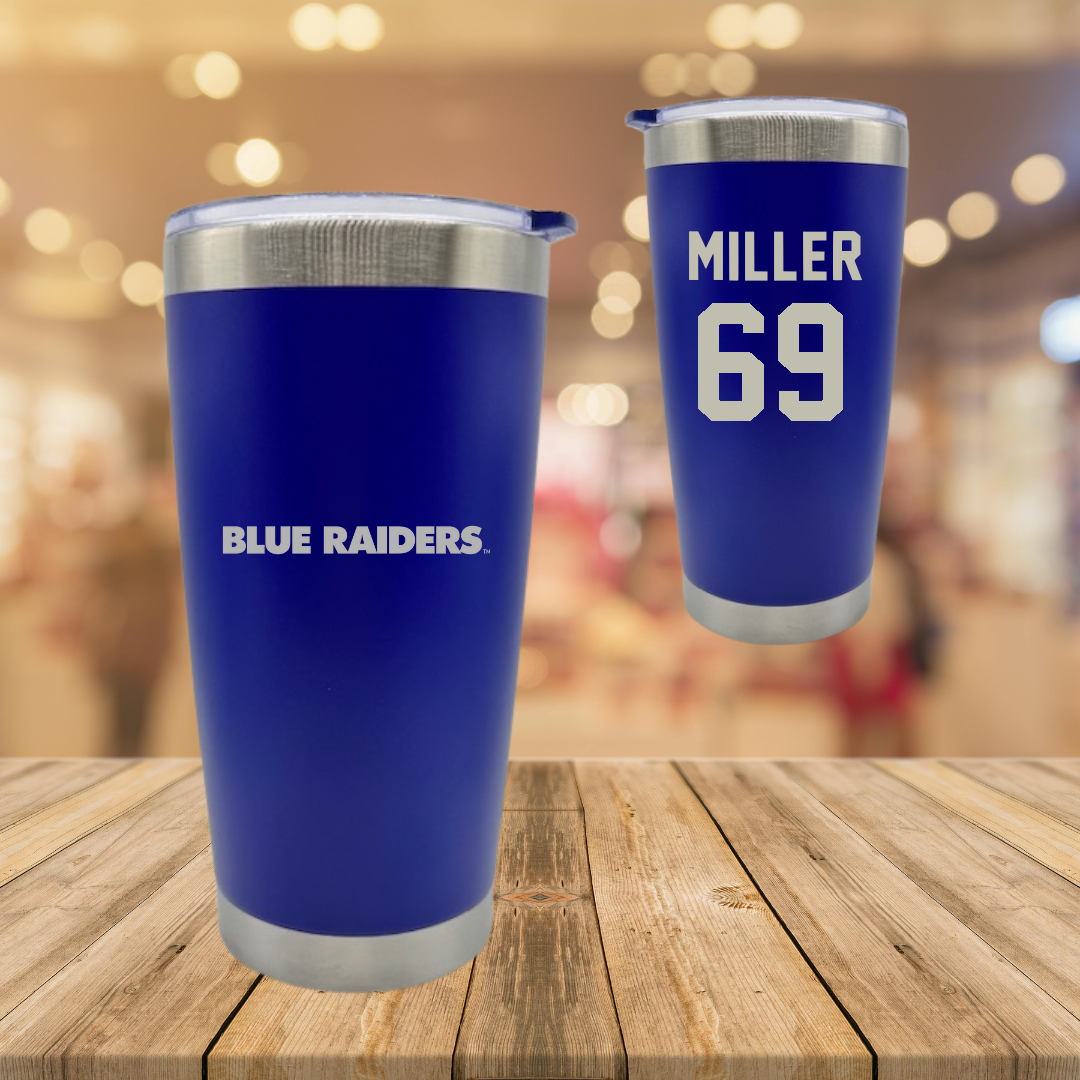 Middle Tennessee State University Football Blue Stainless Steel Tumbler - #69 Marcus Miller