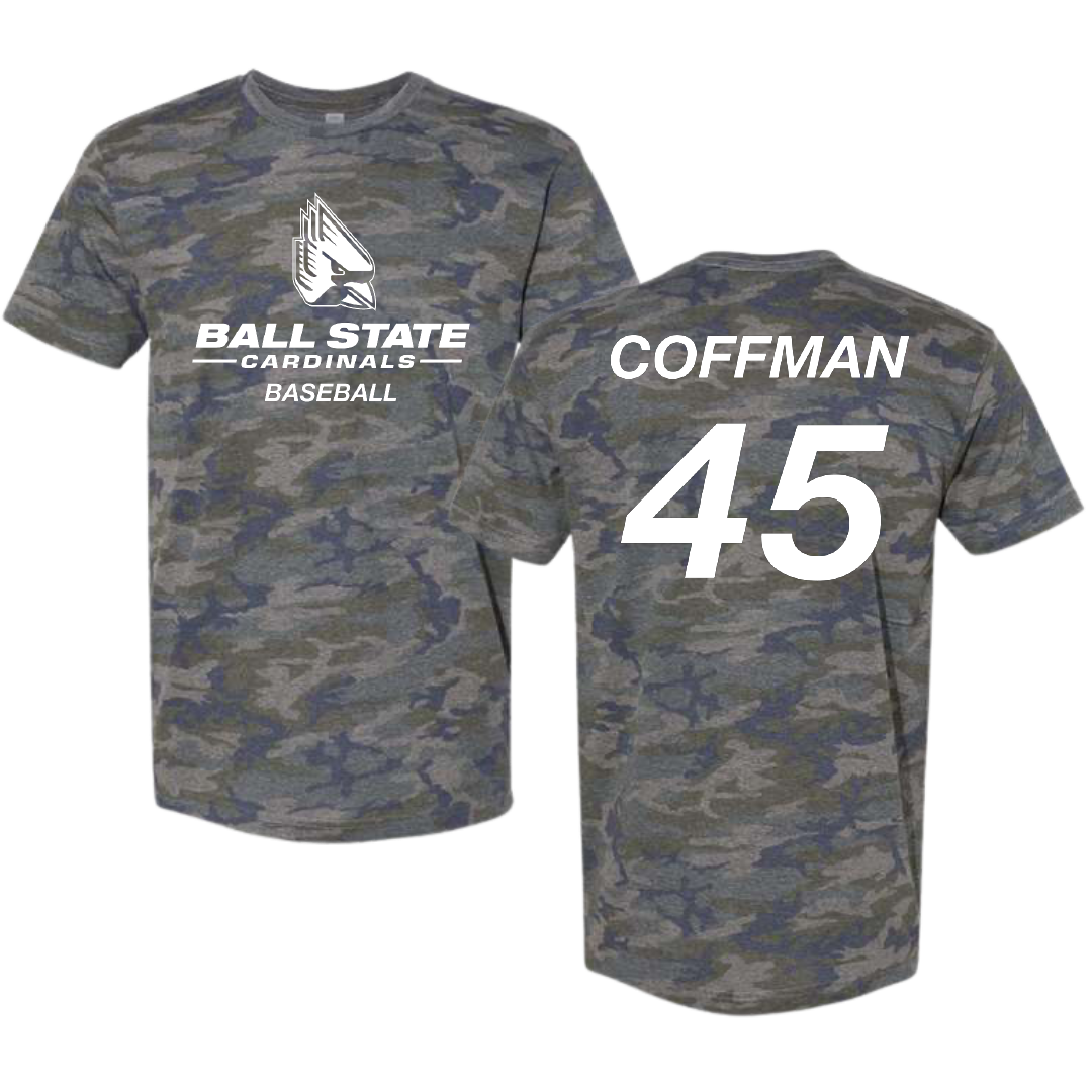 Ball State University Baseball Vintage Camo Tee - #45 Owen Coffman