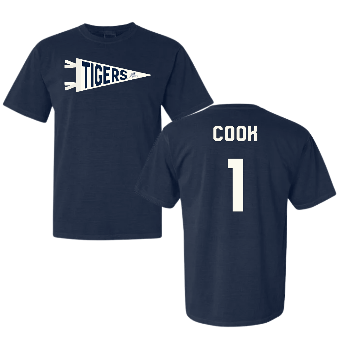Jackson State University Basketball Navy Pennant Comfort Colors Tee - #1 Zeke Cook