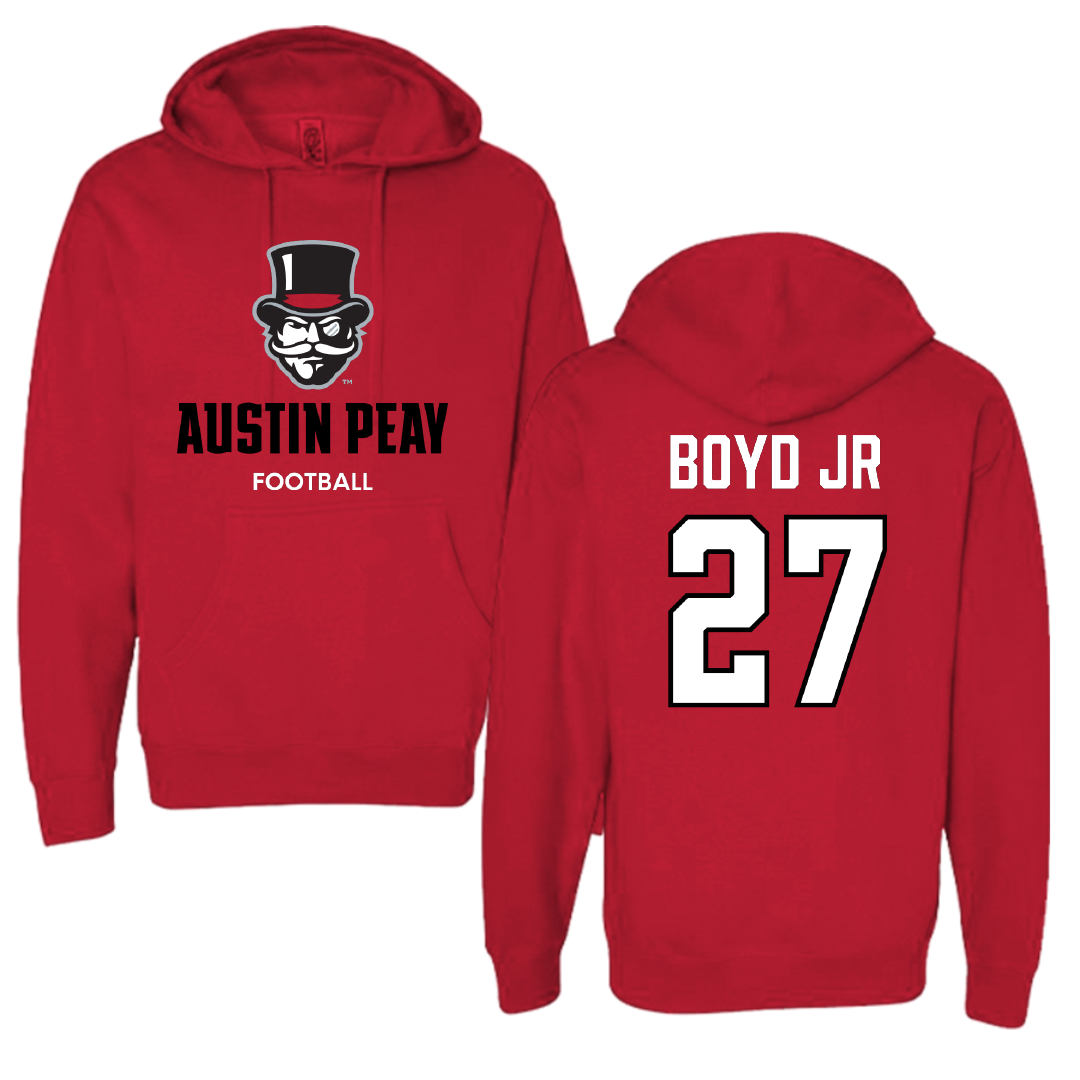 Austin Peay State University Football Red Hoodie - #27 Tetoe Boyd Jr