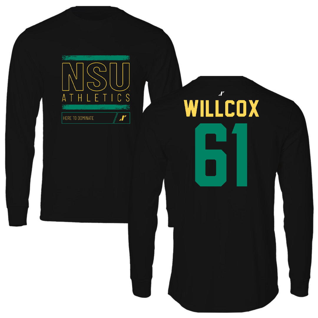 Norfolk State University Football Black Dominate Performance Long Sleeve - #61 Grandin Willcox