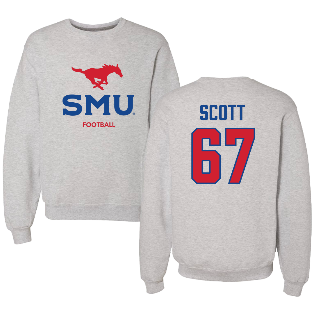 Southern Methodist University Football Light Gray Crewneck - #67 Sean Scott