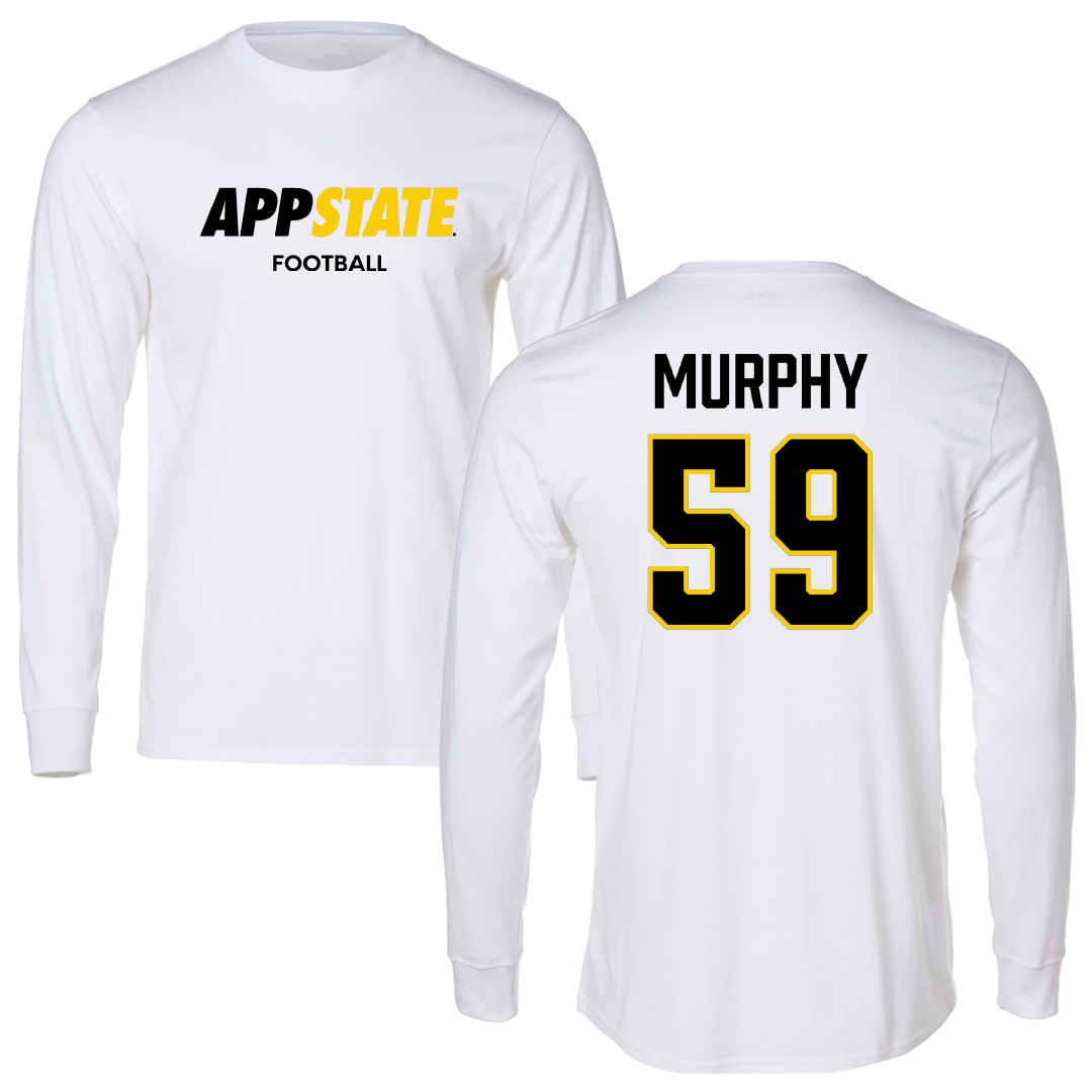 Appalachian State University Football White Block Performance Long Sleeve - #59 Jack Murphy