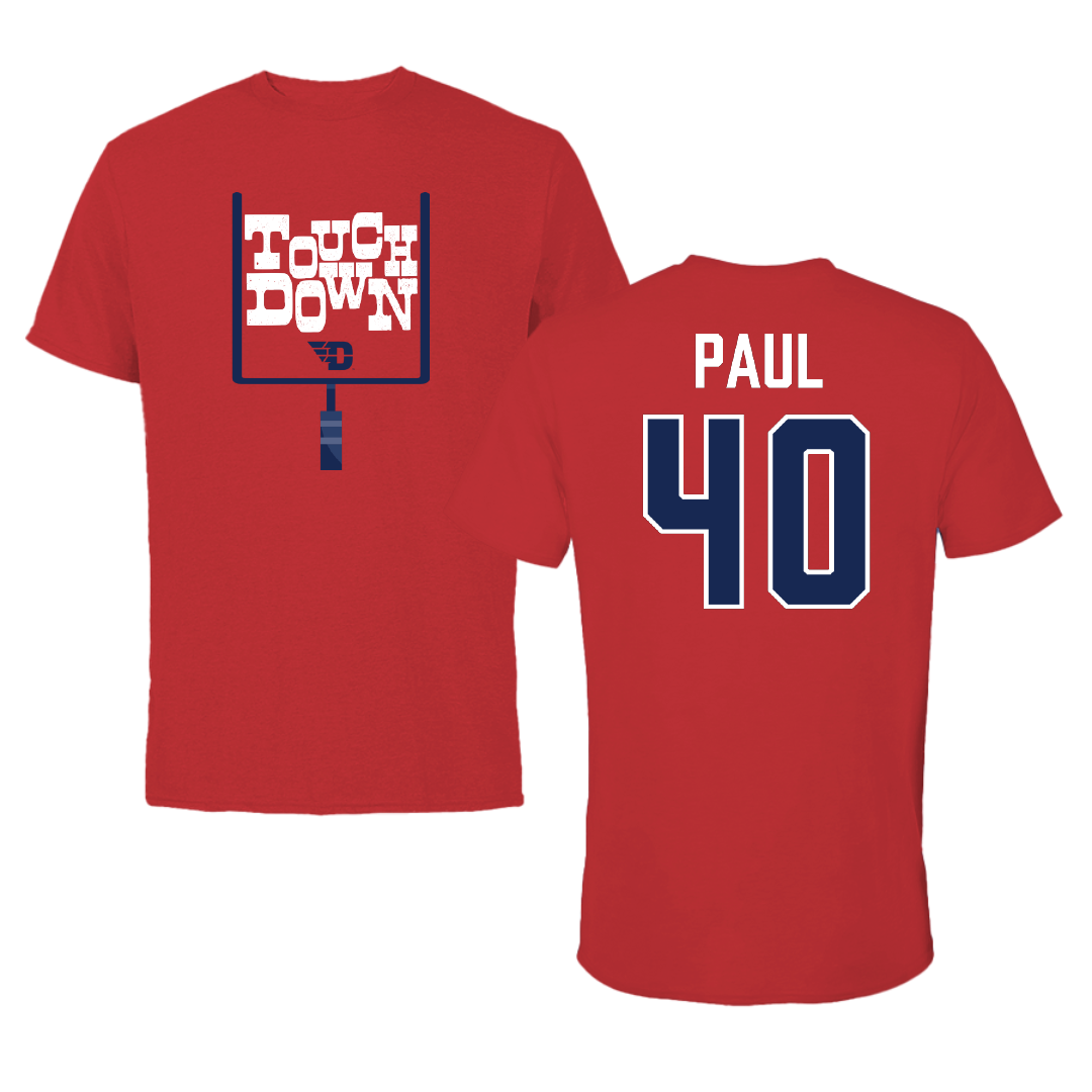 University of Dayton Football Red Touchdown Tee - #40 Kyler Paul