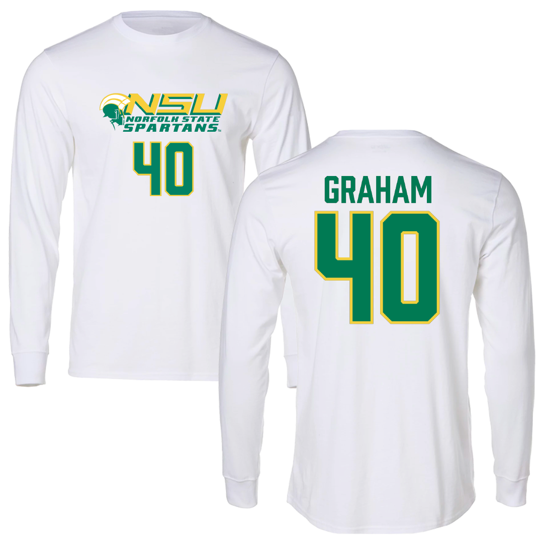Norfolk State University Football White Performance Long Sleeve - #40 Xavier Graham