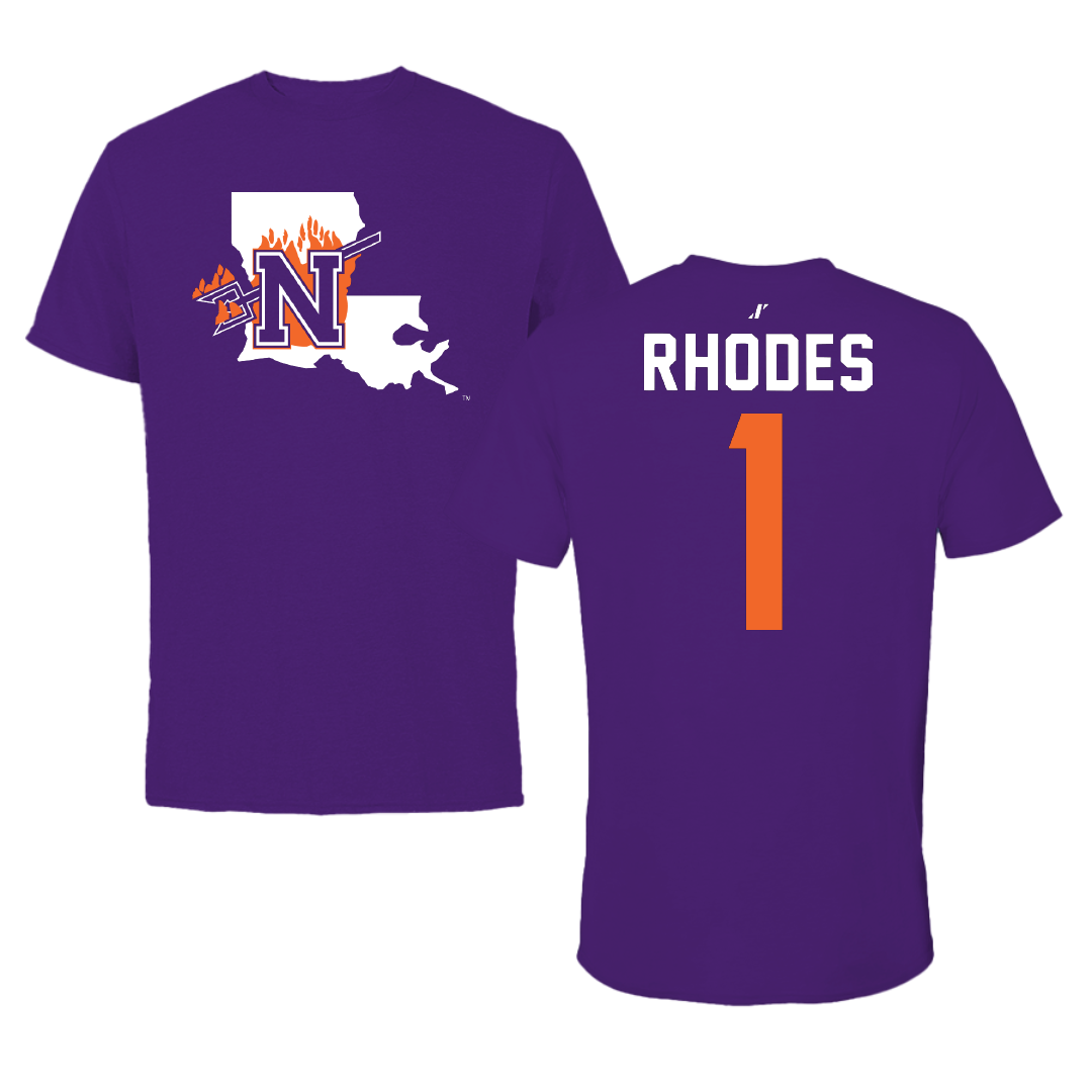 Northwestern State University Football Purple State Tee - #1 Dylan Rhodes