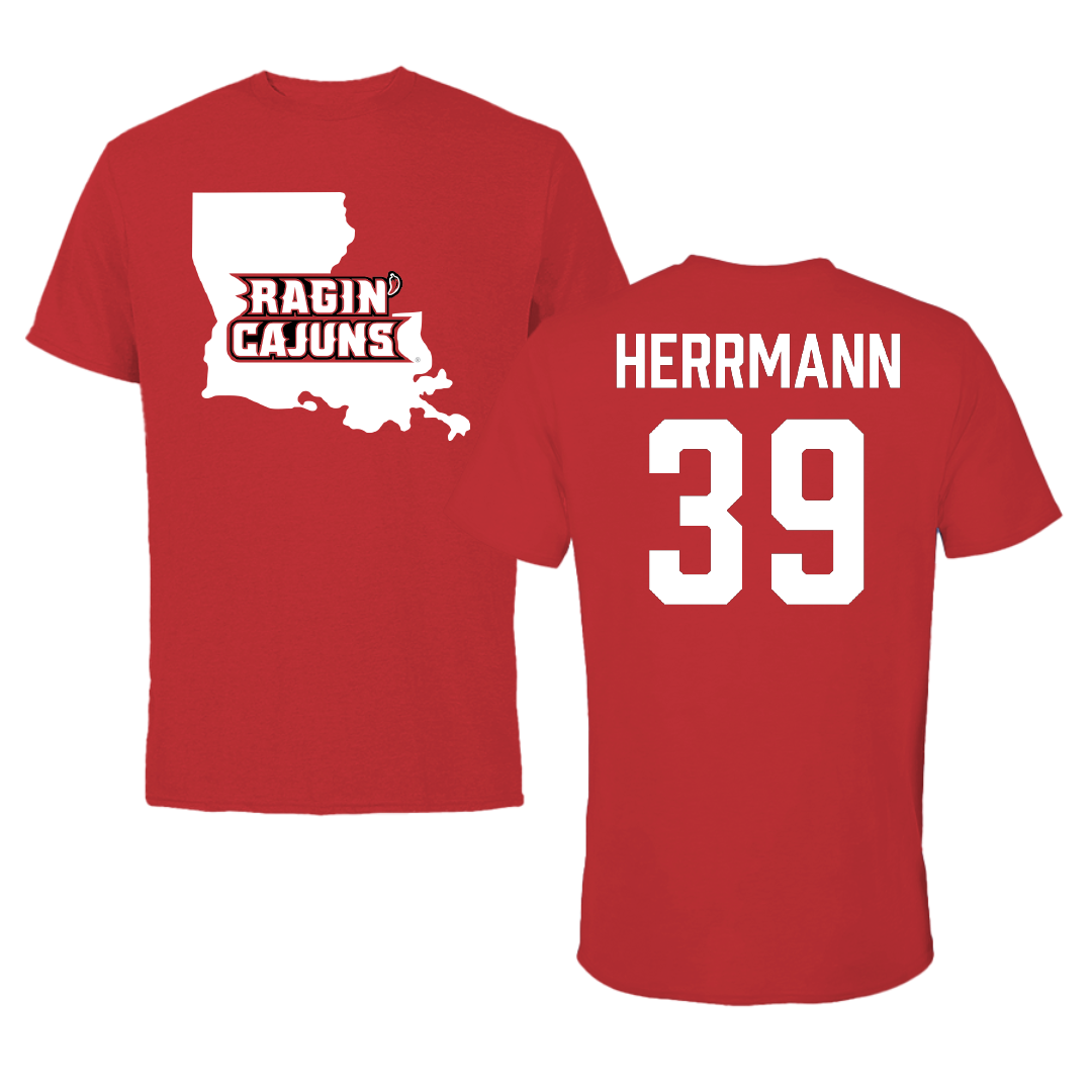 University of Louisiana at Lafayette Baseball Red State Performance Tee - #39 Andrew Herrmann