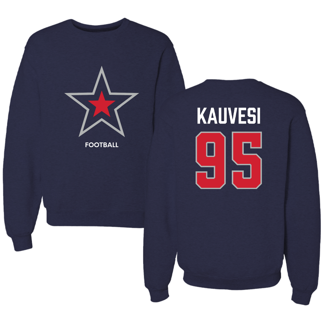 Robert Morris University Football Navy Mascot Crewneck - #95 Josh Kauvesi