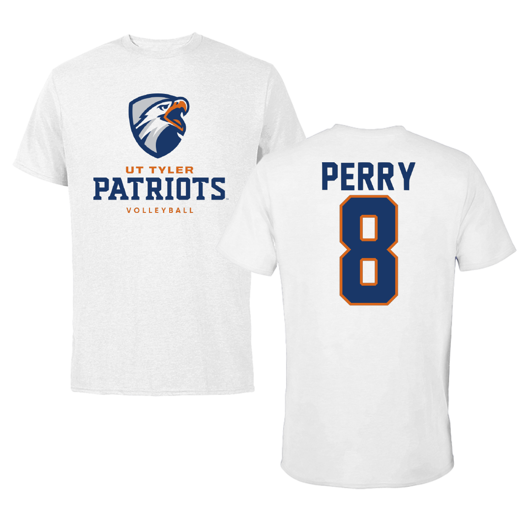 The University of Texas at Tyler Volleyball White Tee - #8 Autumn Perry