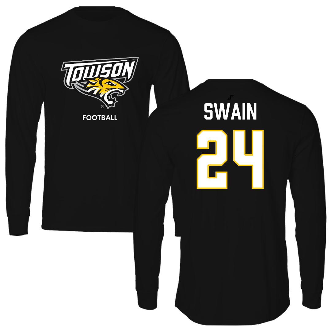 Towson University Football Black Performance Long Sleeve - #24 Mike Swain