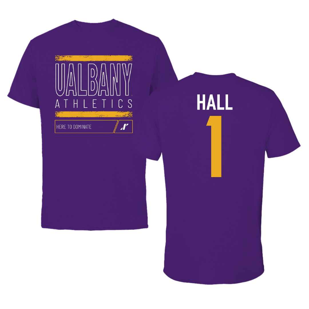 University at Albany Football Purple Dominate Performance Tee - #1 Aamir Hall