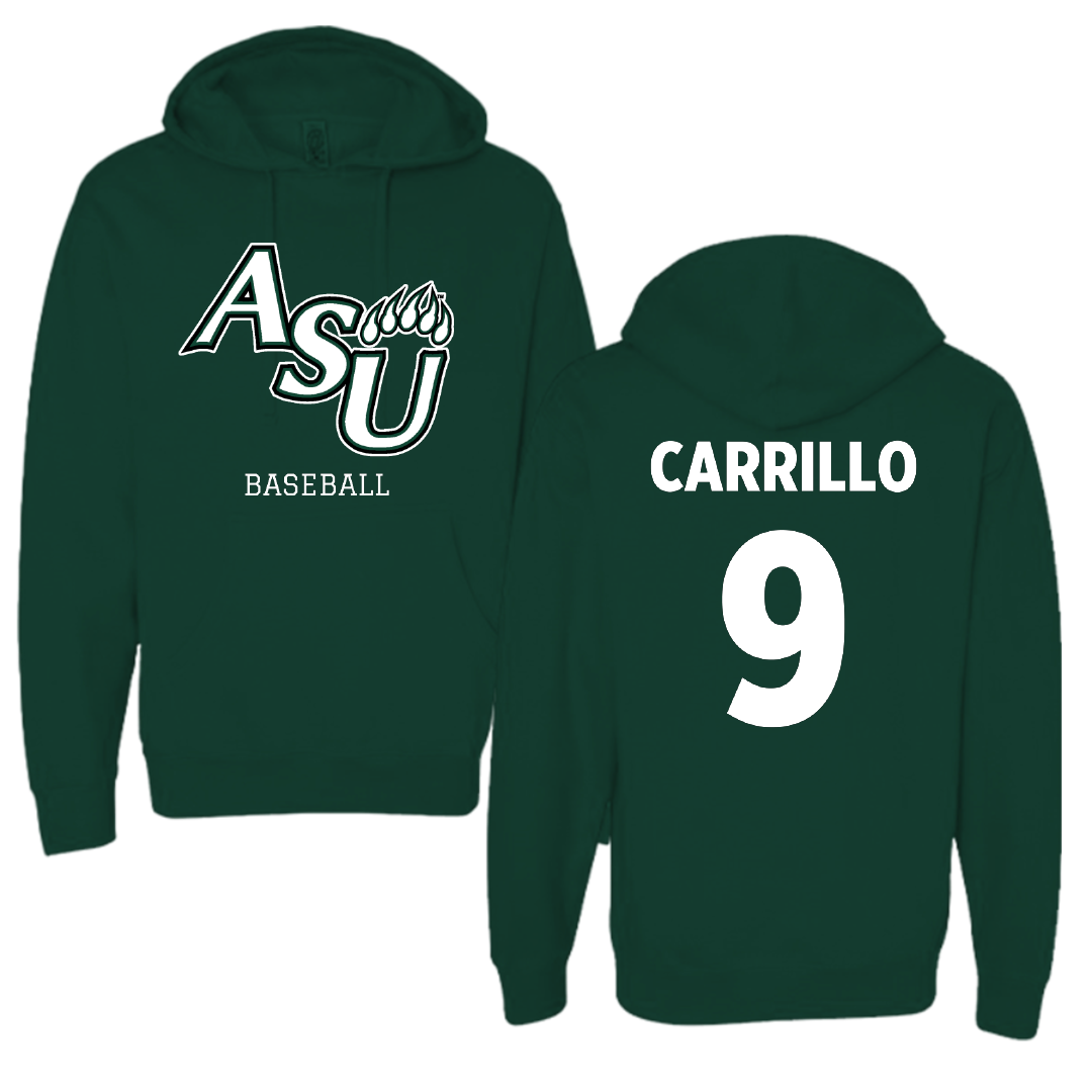 Adams State University Baseball Forest Green Block Hoodie - #9 Macs Carrillo