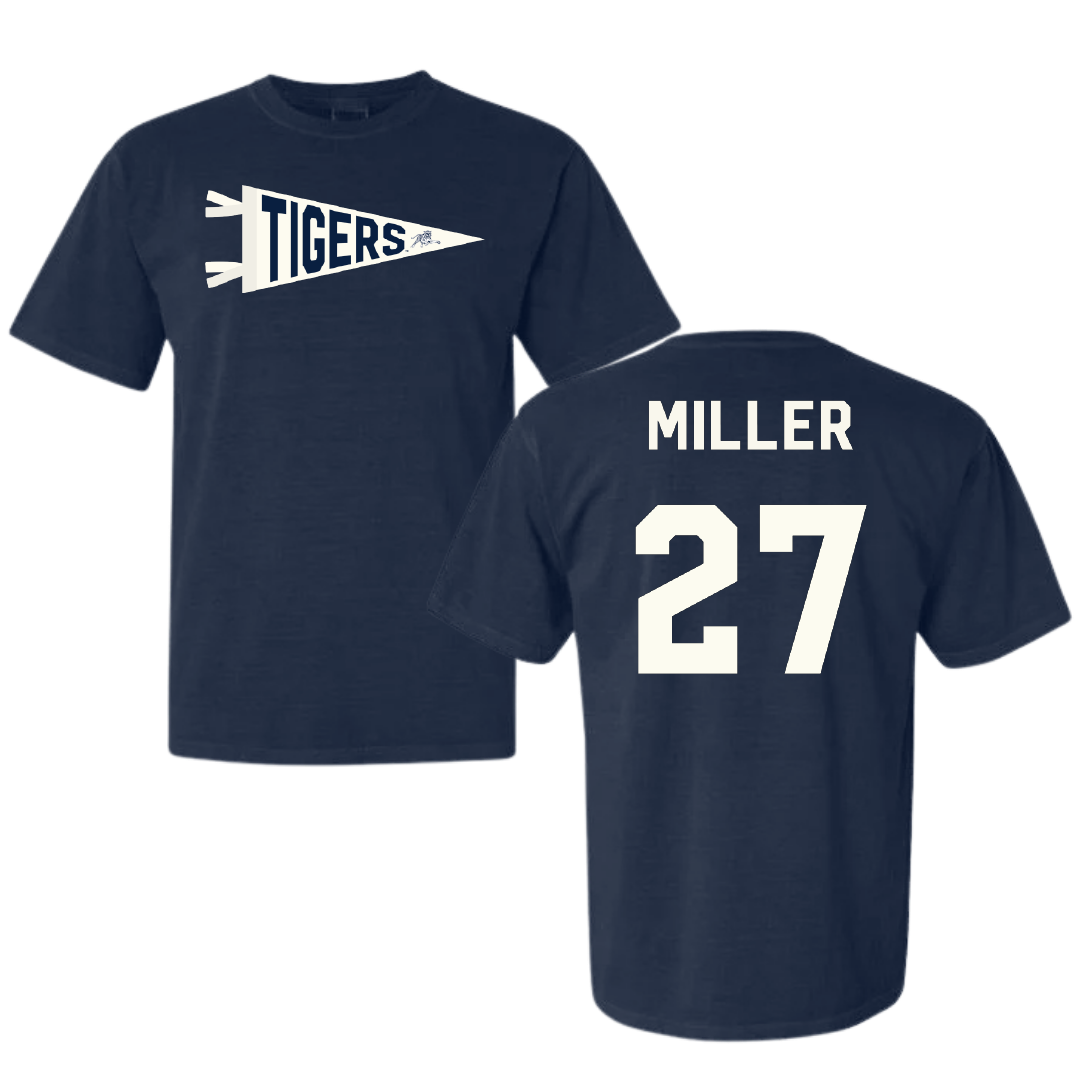 Jackson State University Football Navy Pennant Comfort Colors Tee - #27 Ahmad Miller