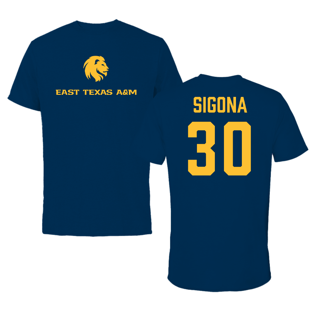 East Texas A&M University Basketball Navy Tee - #30 Vinny Sigona