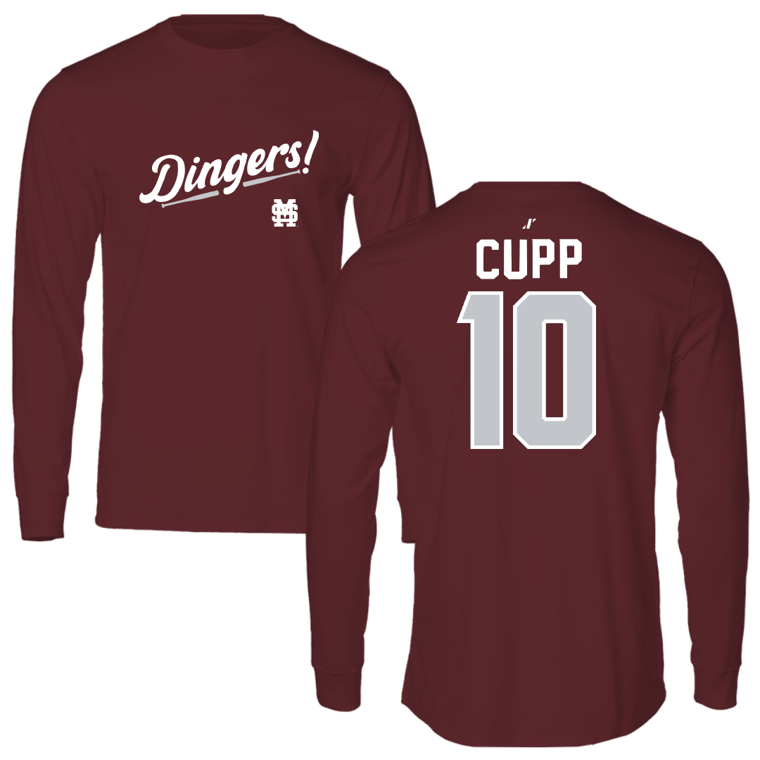 Mississippi State University Baseball Maroon Dingers Performance Long Sleeve - #10 Dylan Cupp
