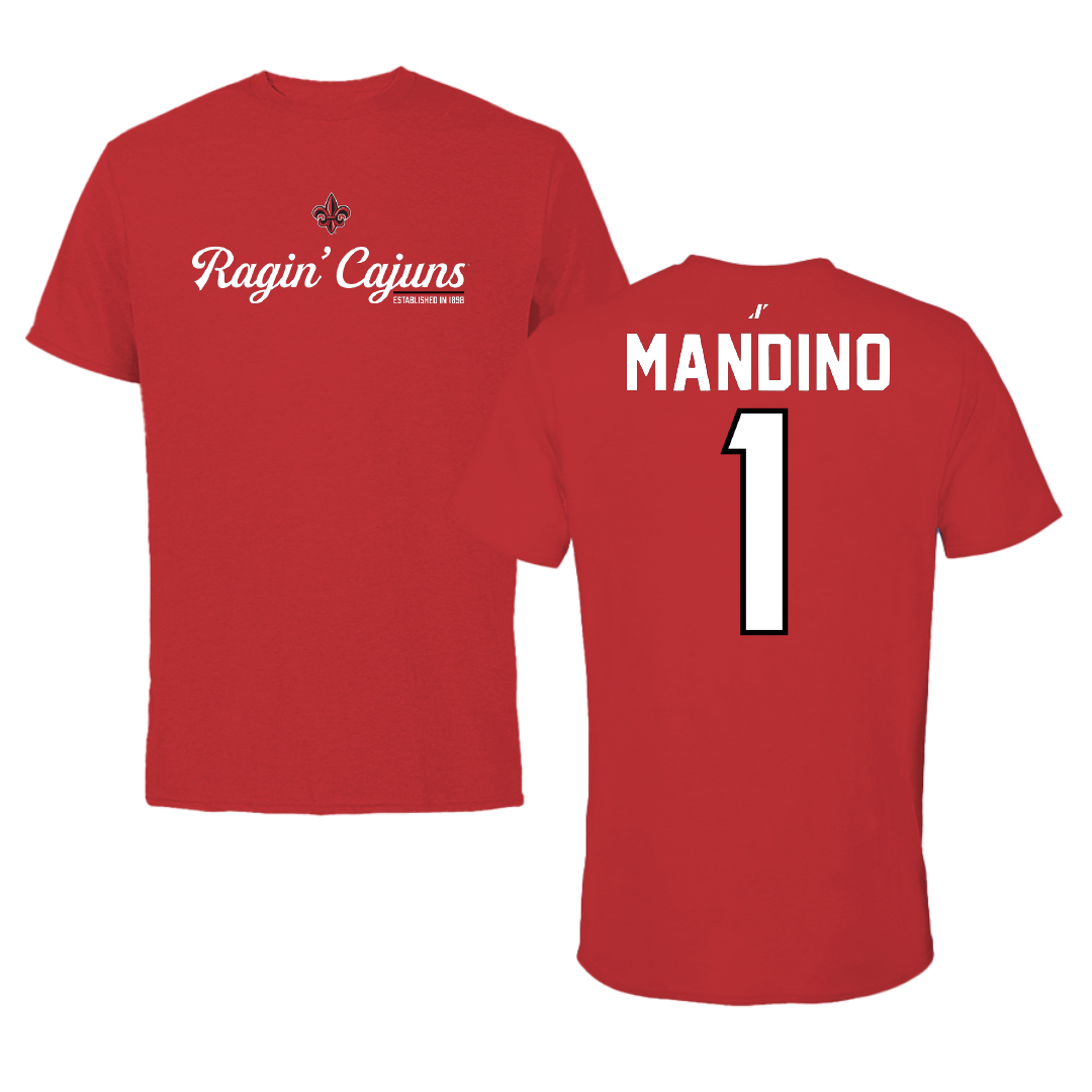 University of Louisiana at Lafayette Baseball Red General Performance Tee - #1 Maddox Mandino