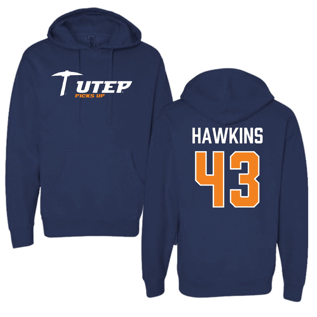 University of Texas at El Paso Football Navy General Hoodie - #43 Garrett Hawkins