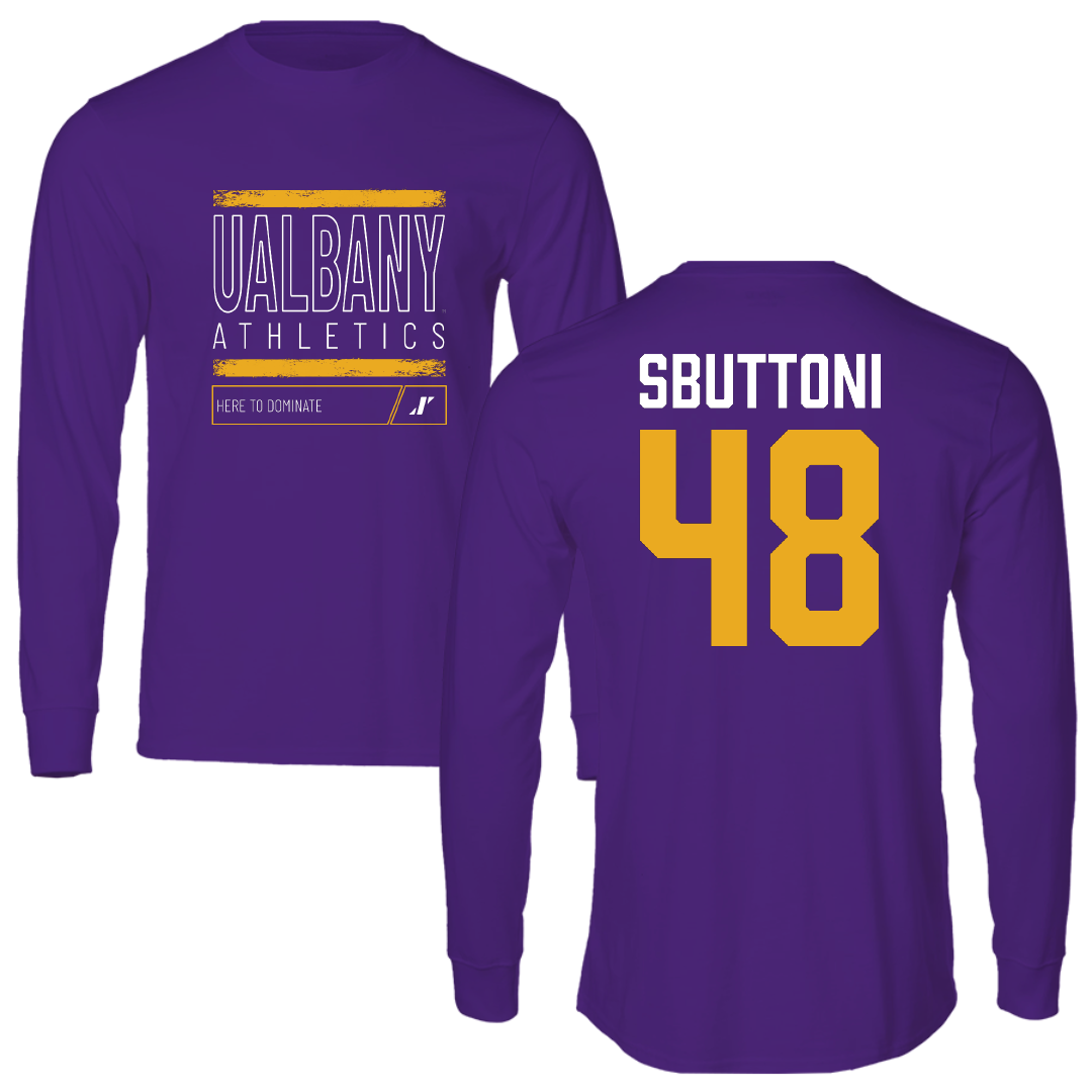 University at Albany Football Purple Dominate Performance Long Sleeve - #48 Michael Sbuttoni