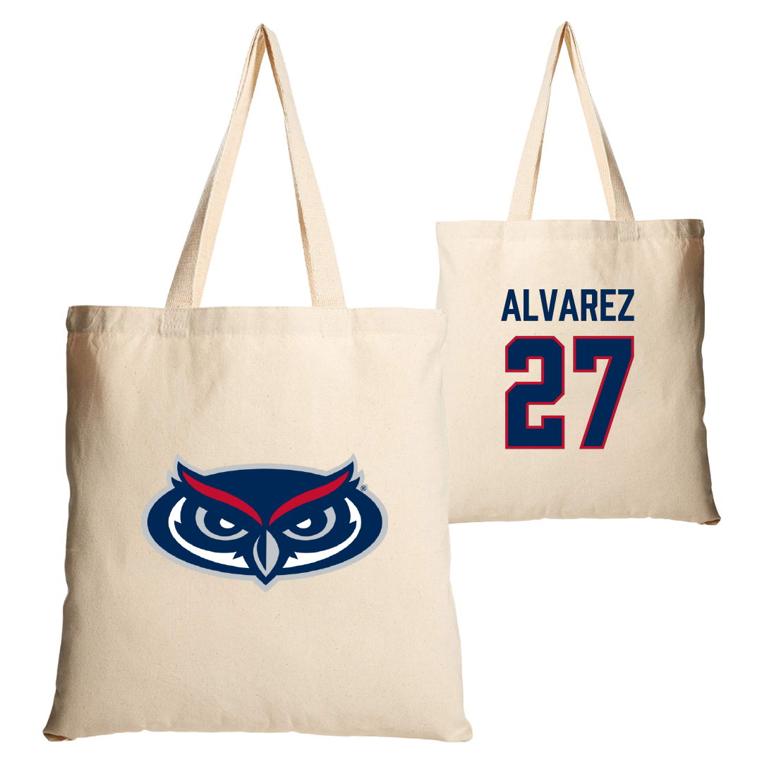 Florida Atlantic University Baseball Tan Canvas Tote Bag - #27 David Alvarez