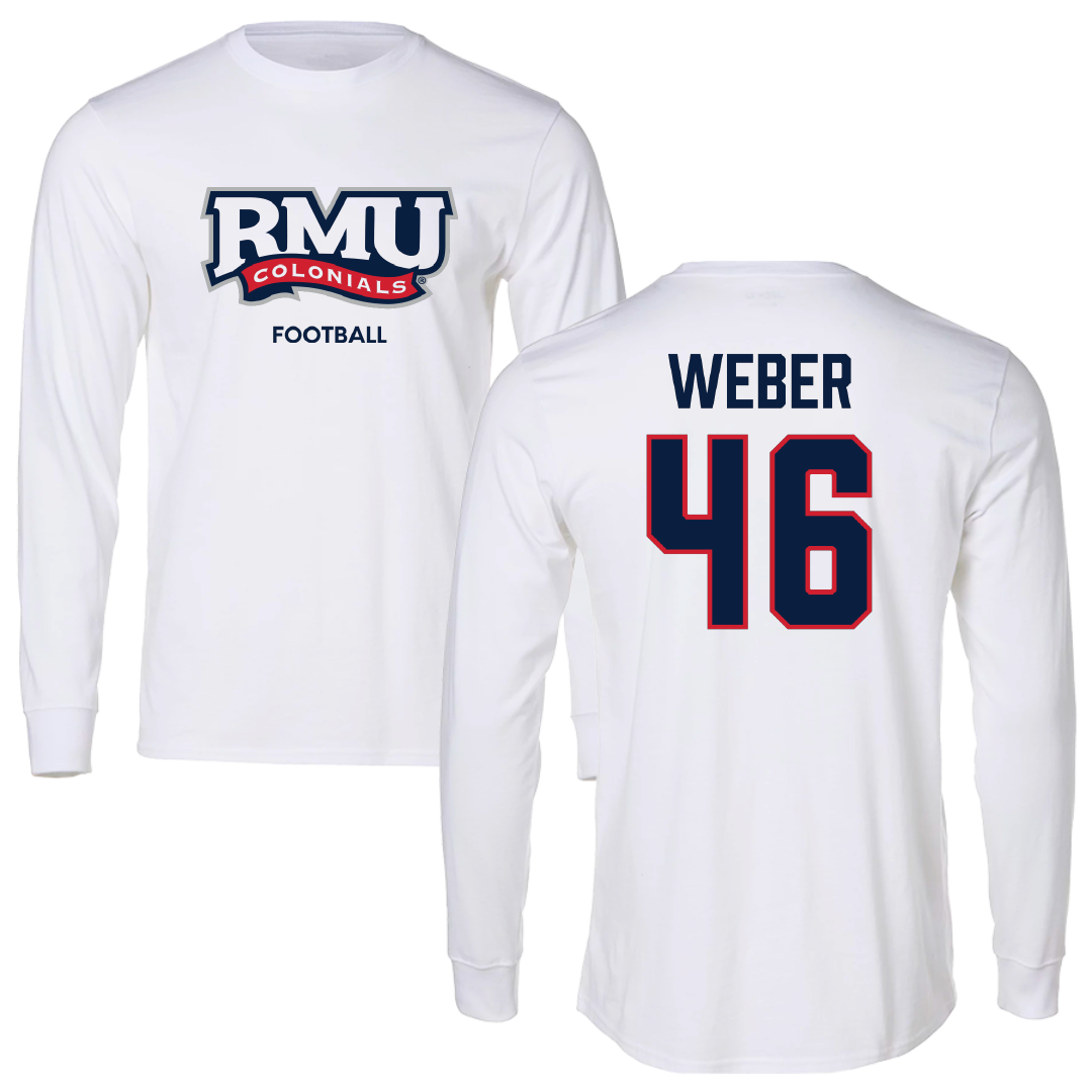 Robert Morris University Football White Mascot Performance Long Sleeve - #46 Zach Weber