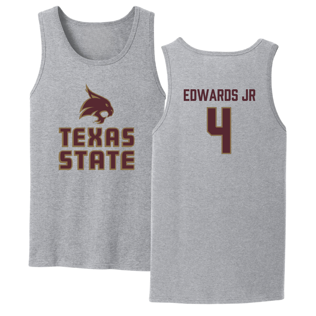 Texas State University Football Sport Gray Tank Top - #4 Alonzo Edwards Jr