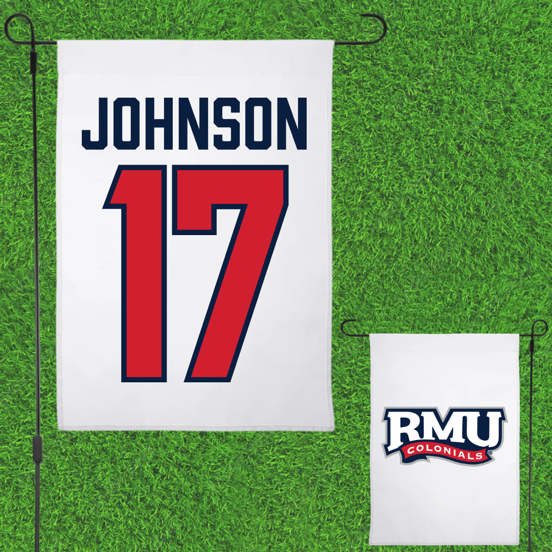 Robert Morris University Ice Hockey White Garden Flag - #17 Patrick Johnson