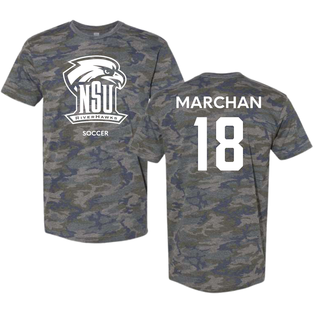 Northeastern State University Soccer (M) Vintage Camo Tee - #18 Edson Marchan
