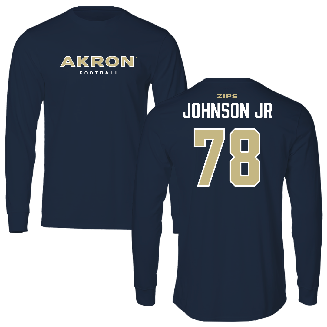 University of Akron Football Navy Performance Long Sleeve - #78 DJ Johnson Jr