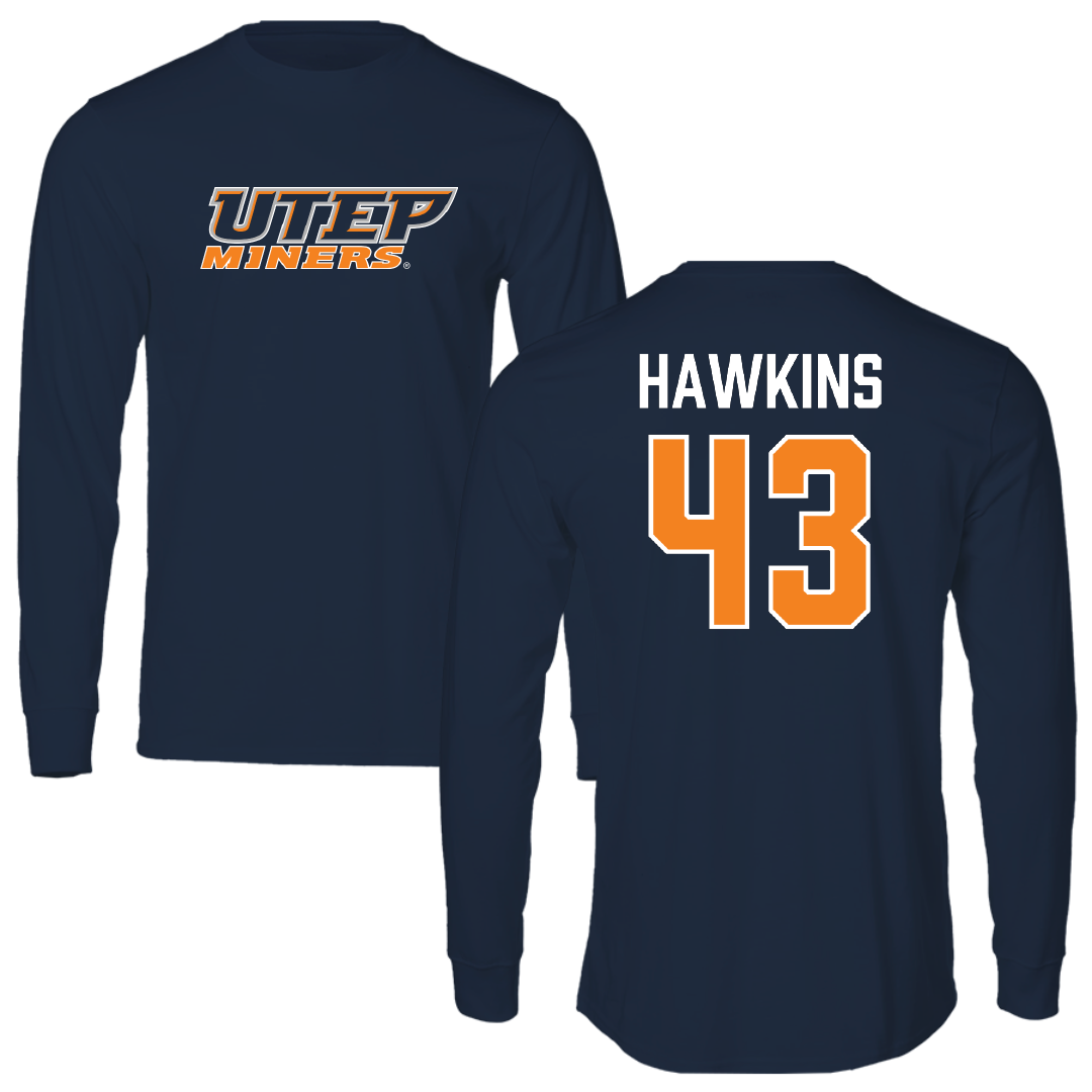 University of Texas at El Paso Football Navy Long Sleeve - #43 Garrett Hawkins