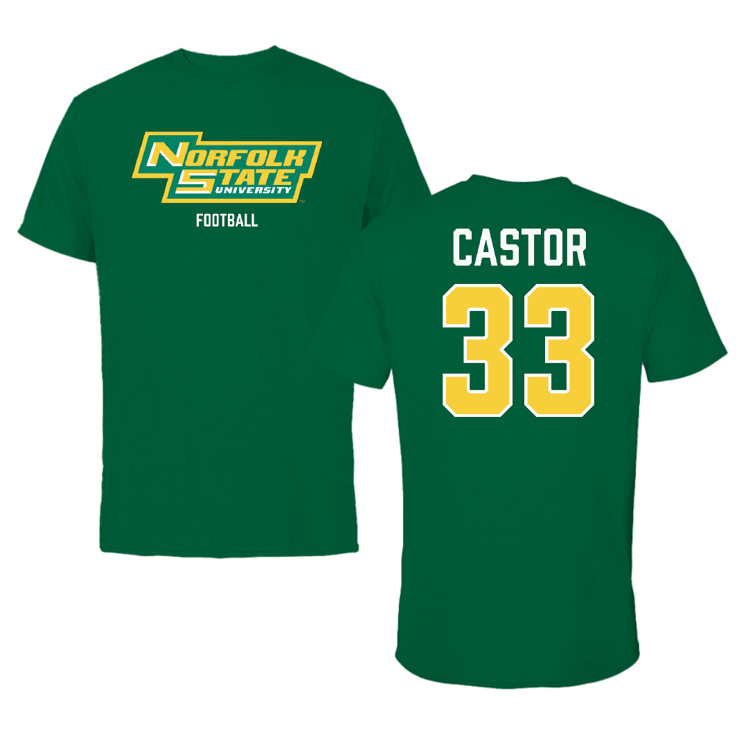 Norfolk State University Football Green Tee - #33 Darren Castor