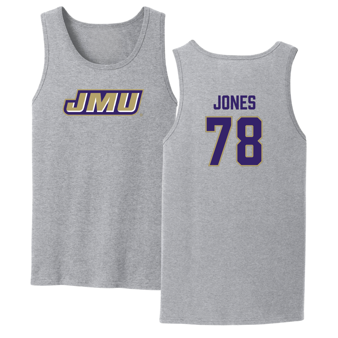 James Madison University Football Sport Gray Tank Top - #78 Cameron Jones