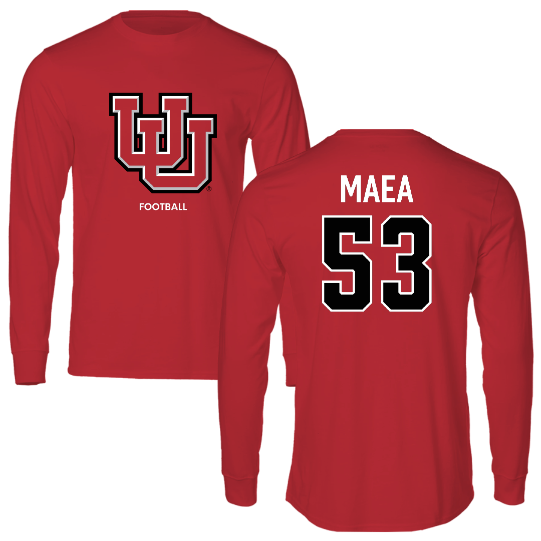 University of Utah Football Red Block Long Sleeve - #53 Johnny Maea