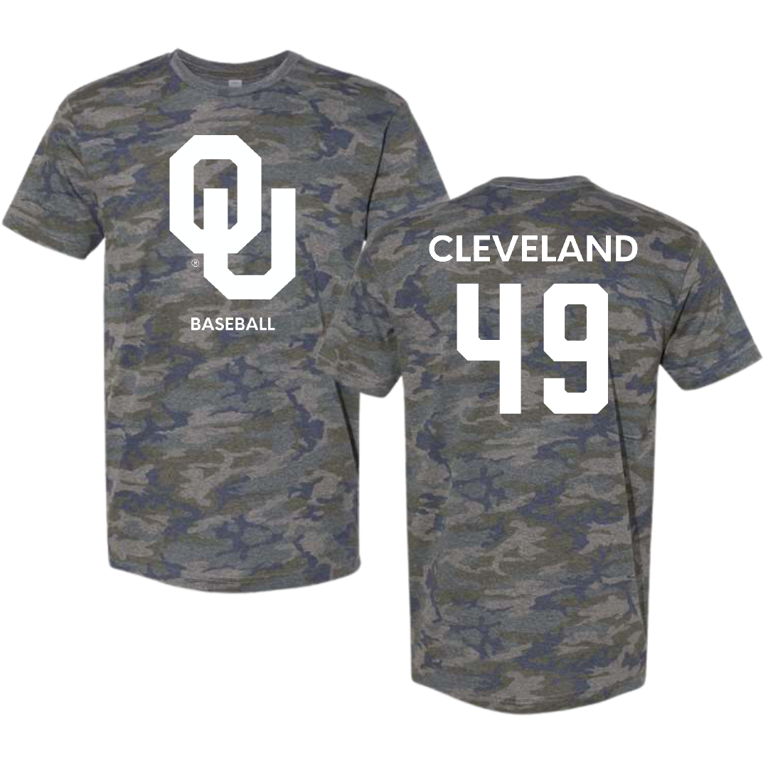University of Oklahoma Baseball Vintage Camo Tee - #49 Jackson Cleveland