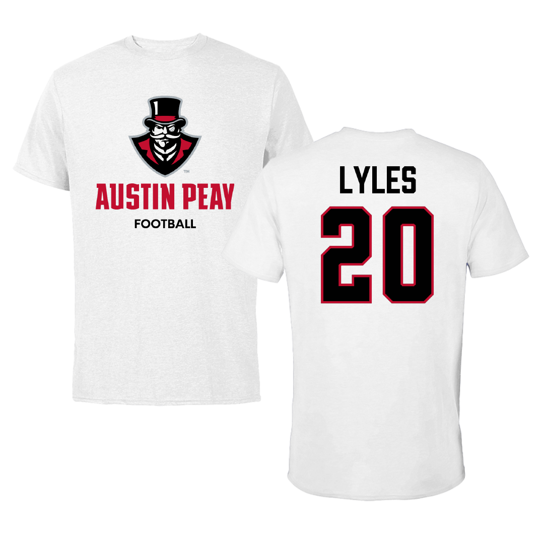 Austin Peay State University Football White Tee - #20 Jaden Lyles