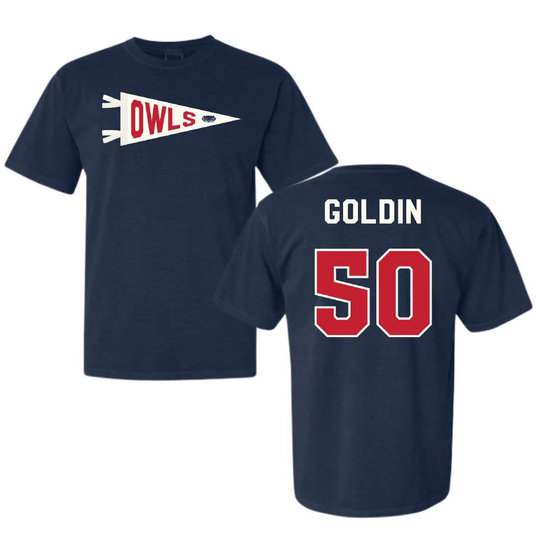 Florida Atlantic University Basketball Navy Pennant Comfort Colors Tee - #50 Vladislav Goldin
